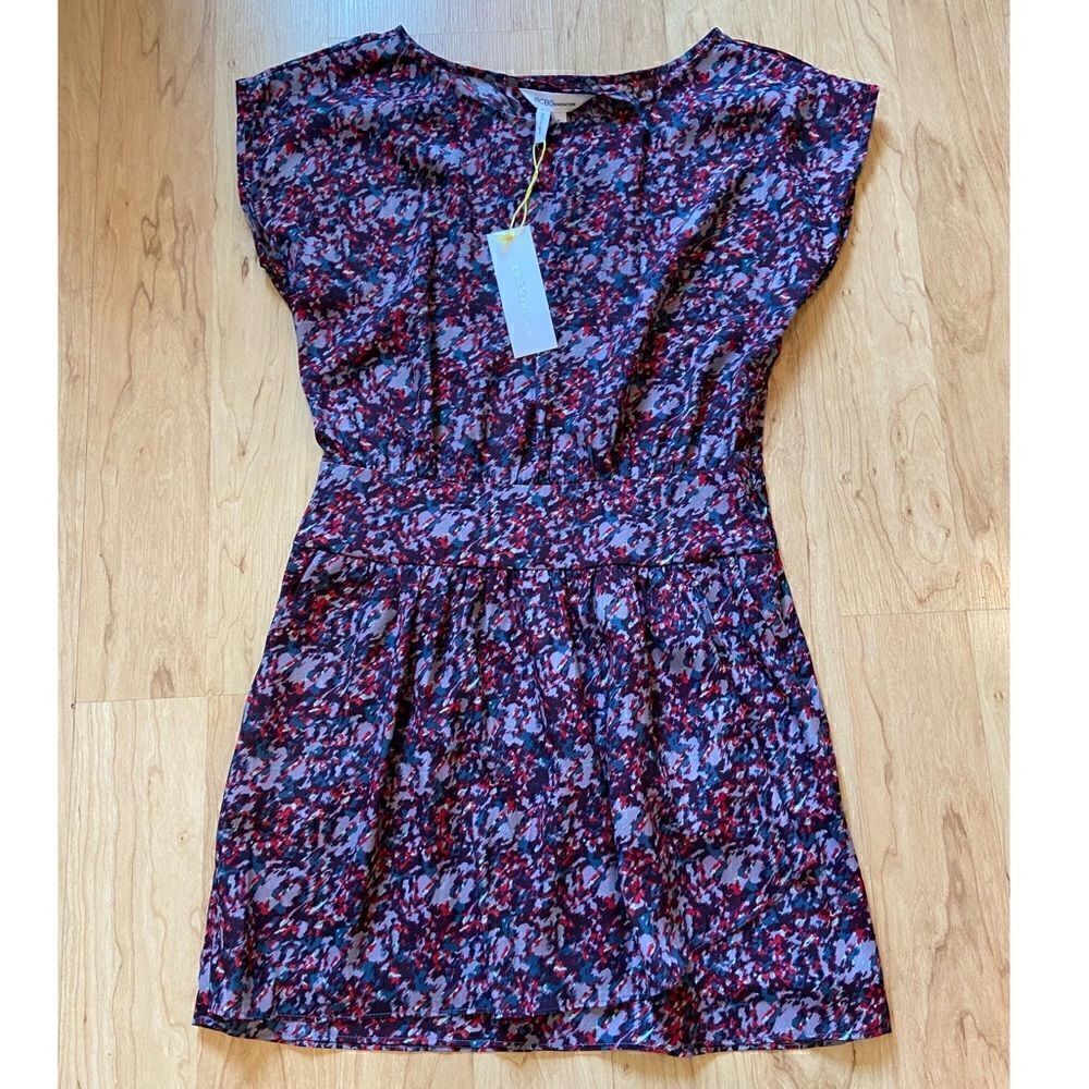 NWT BCBG Generation purple/red/blue patterned shirt sleeve dress